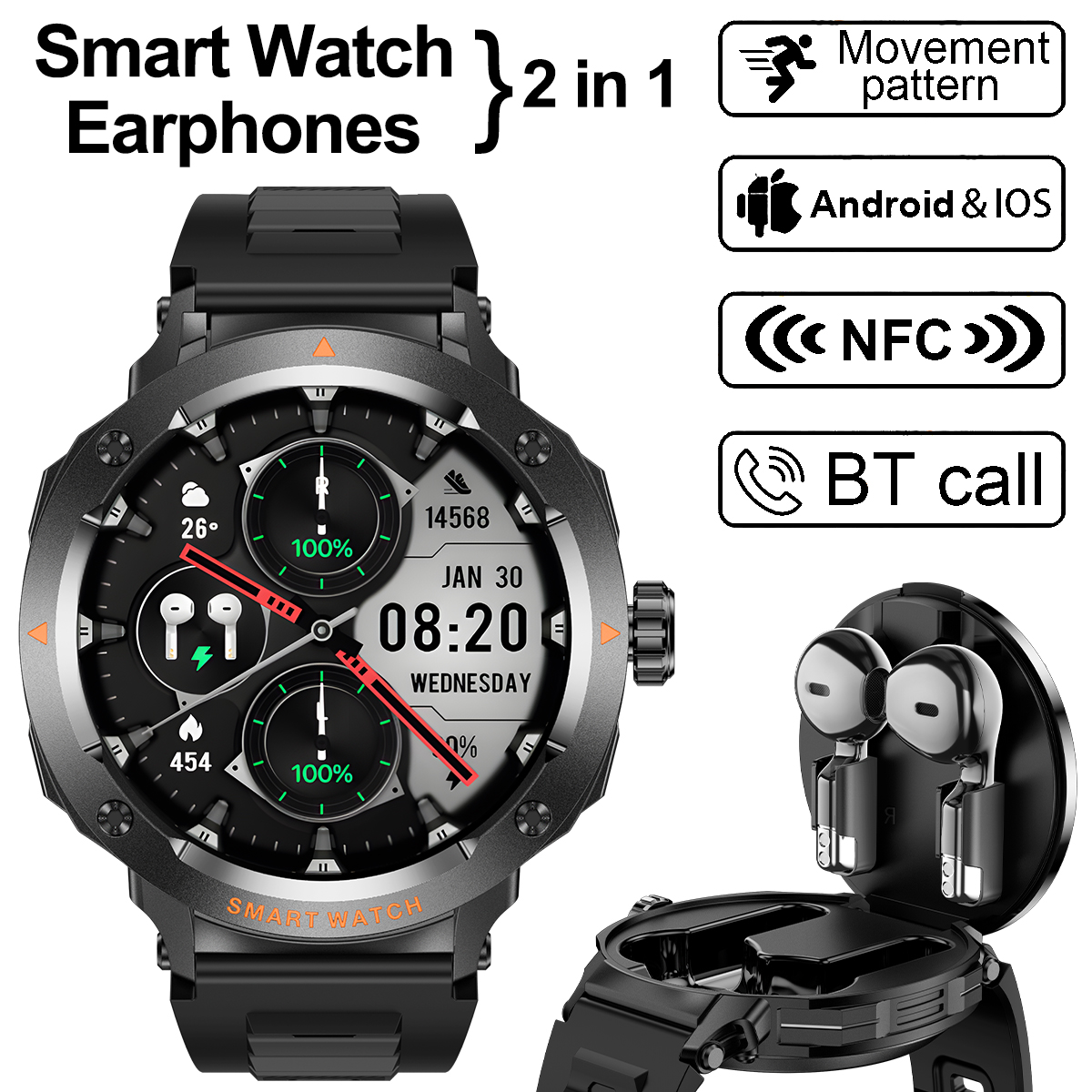 NFC Smart Watch Wireless Earph - đánh giá và giá Smartwatch Headset