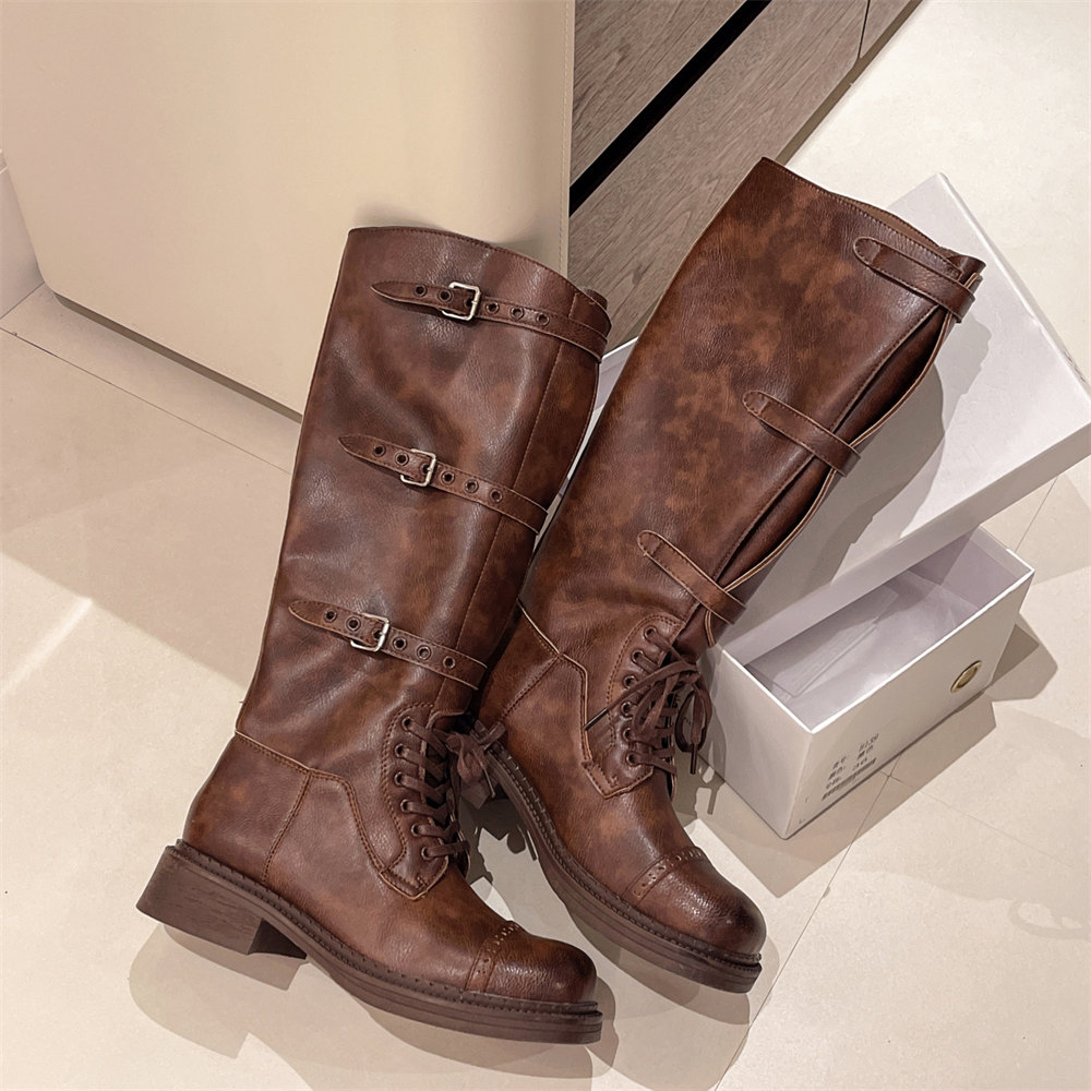 Women's Knee High Boots Vintag - đánh giá và giá Leather Classic Strap
