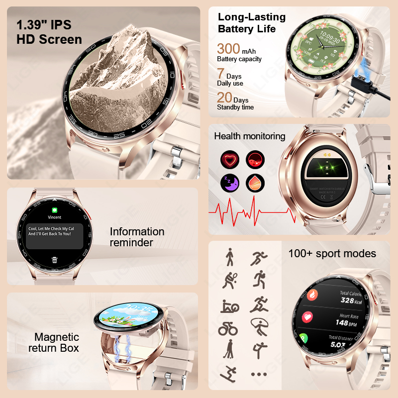 LIGE 2 In 1 TWS Headset Smart  - đánh giá và giá Smartwatch Headset