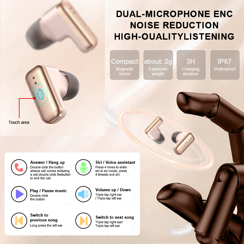 LIGE 2 In 1 TWS Headset Smart  - đánh giá và giá Smartwatch Headset