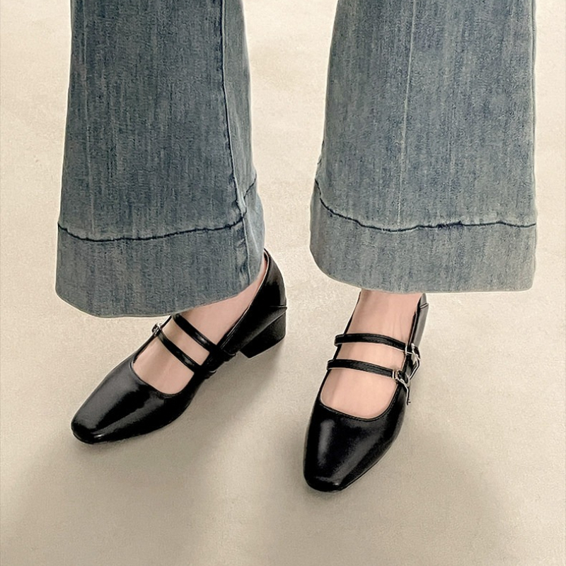 Square Toe Low Heel Women Silv - đánh giá và giá Leather Classic Strap