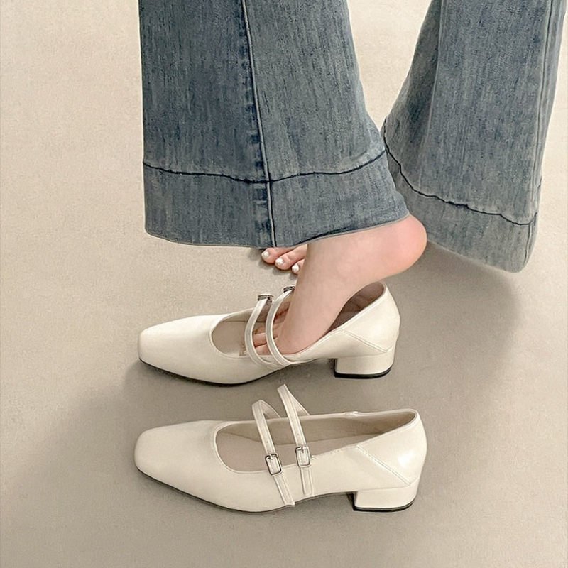 Square Toe Low Heel Women Silv - đánh giá và giá Leather Classic Strap
